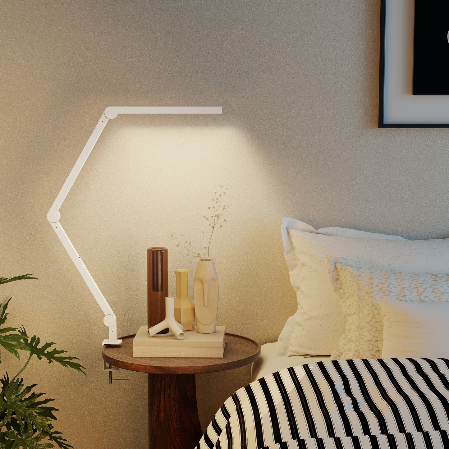 HOMCOM LED Desk Lamp With Clamp And Swing Arm Dimmable Eye Caring Table Lamp 2 Color Modes And 5 Brightness Levels