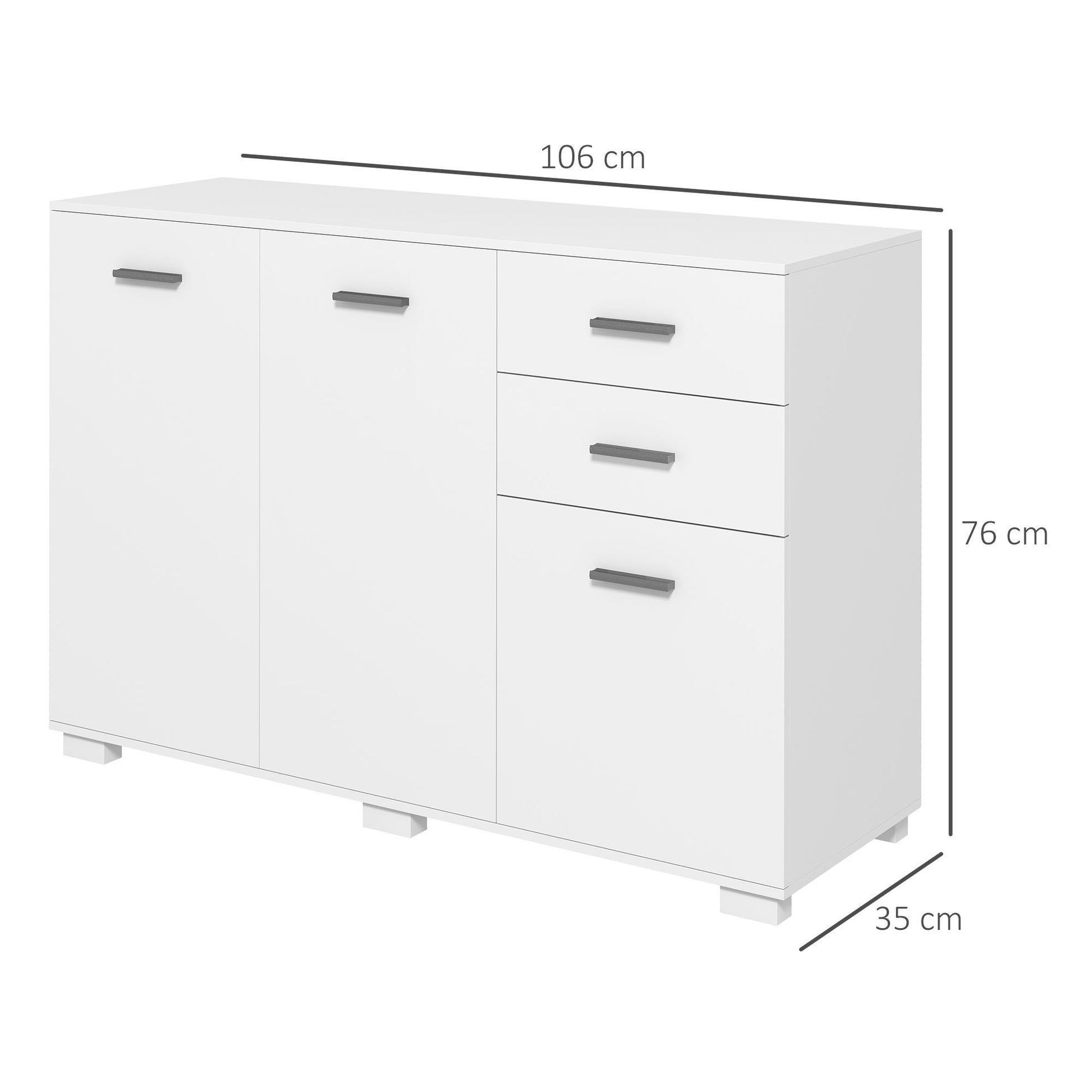 HOMCOM Modern High Gloss White Sideboard with 2 Drawers and Adjustable Shelves for Living and Dining Spaces - ALL4U RETAILER LTD