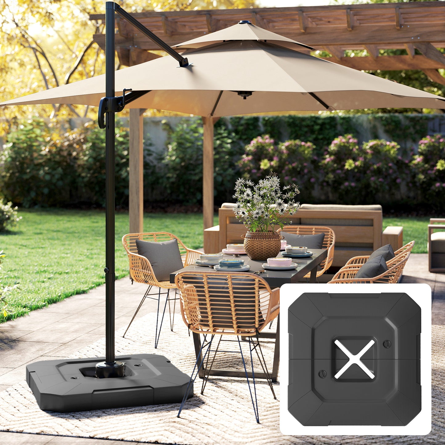Outsunny 2 Pack Cantilever Umbrella Base Weights for Parasol Cross Bases, 80 Kg Water or 105 Kg Sand Mix, Black