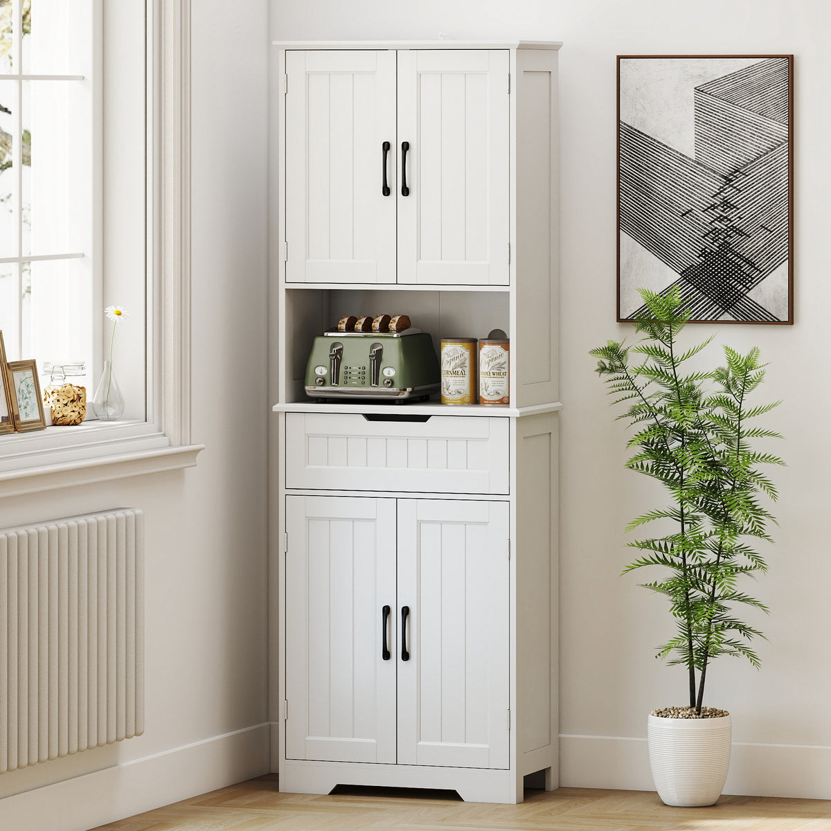 HOMCOM 172 cm Kitchen Pantry Cabinet With Open Counter and Adjustable Shelves