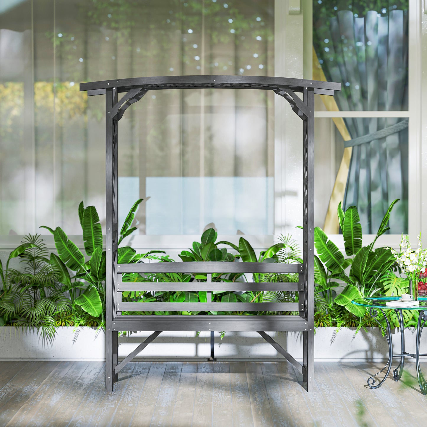 Outsunny Wooden Garden Arbour Bench With Trellis For Climbing Plants And Vines Grey Finish