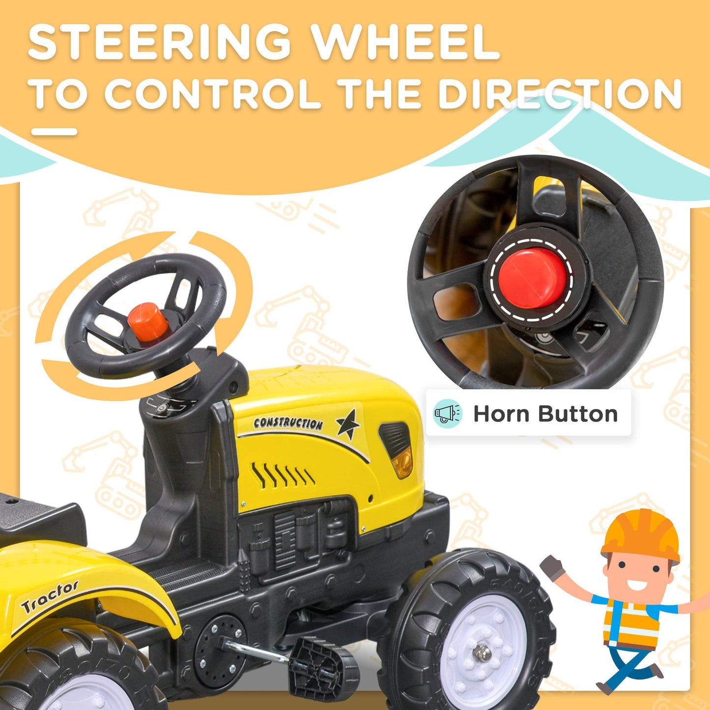 HOMCOM Pedal Go Kart Ride on Tractor with Shovel & Rake Four Wheels Child Toy - ALL4U RETAILER LTD