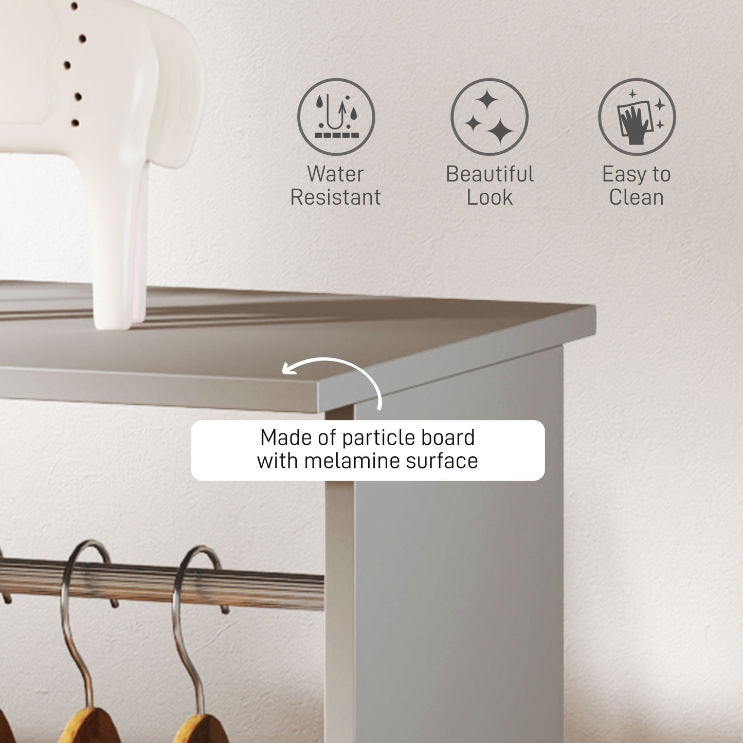 HOMCOM Open Wardrobe Double Mobile Storage Shelves Organizer With Six Wheels Grey