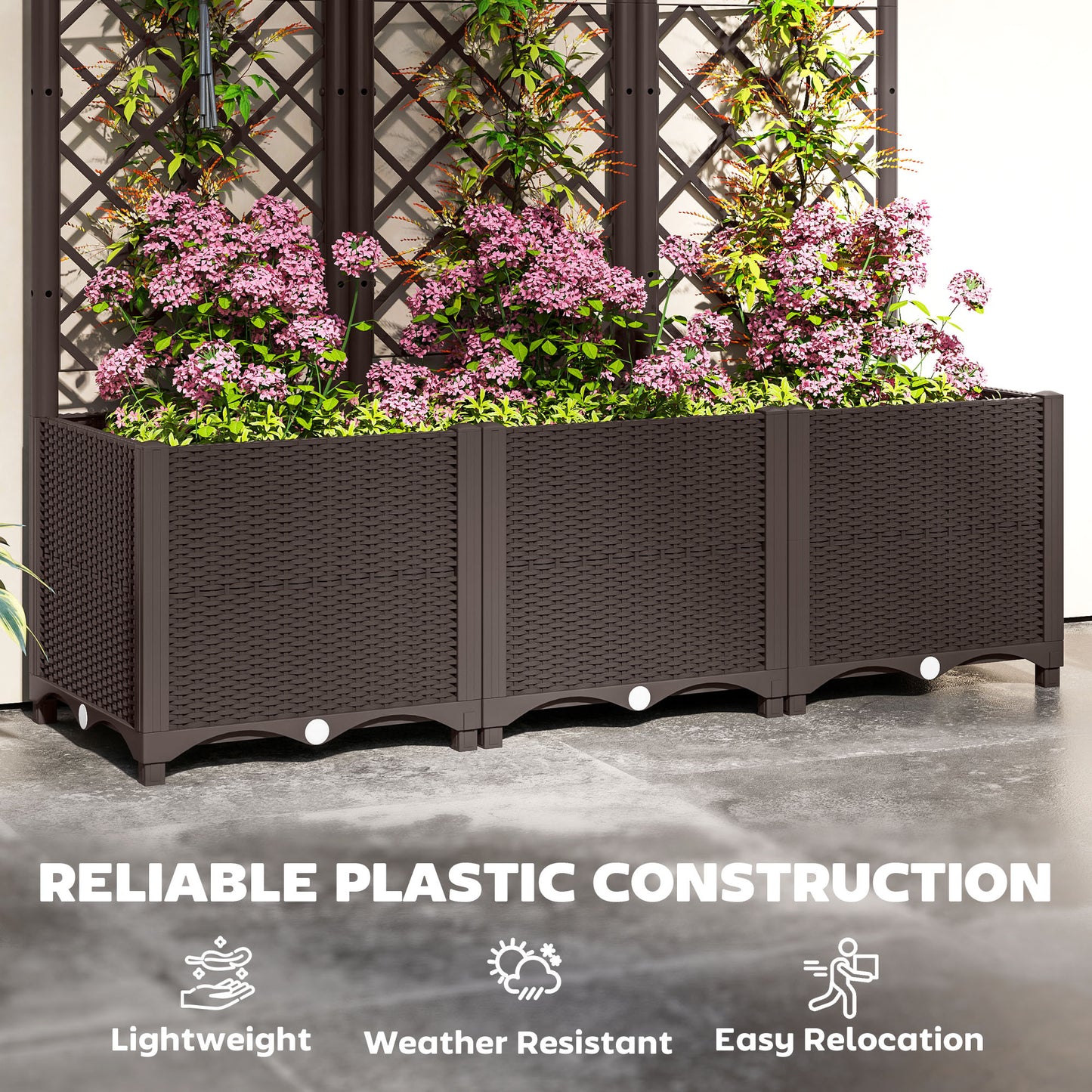 Outsunny Raised Garden Bed With Trellis Planter For Climbing Plants Vegetables And Flowers Brown