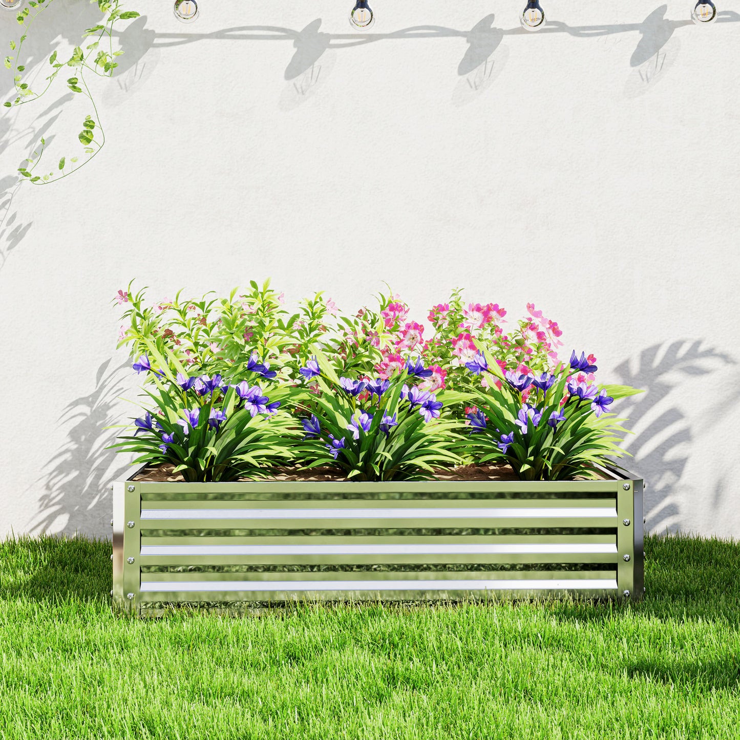 Outsunny Square Raised Garden Bed Box With Weatherized Steel Frame For Vegetables And Herbs 120x120x30cm Silver Tone