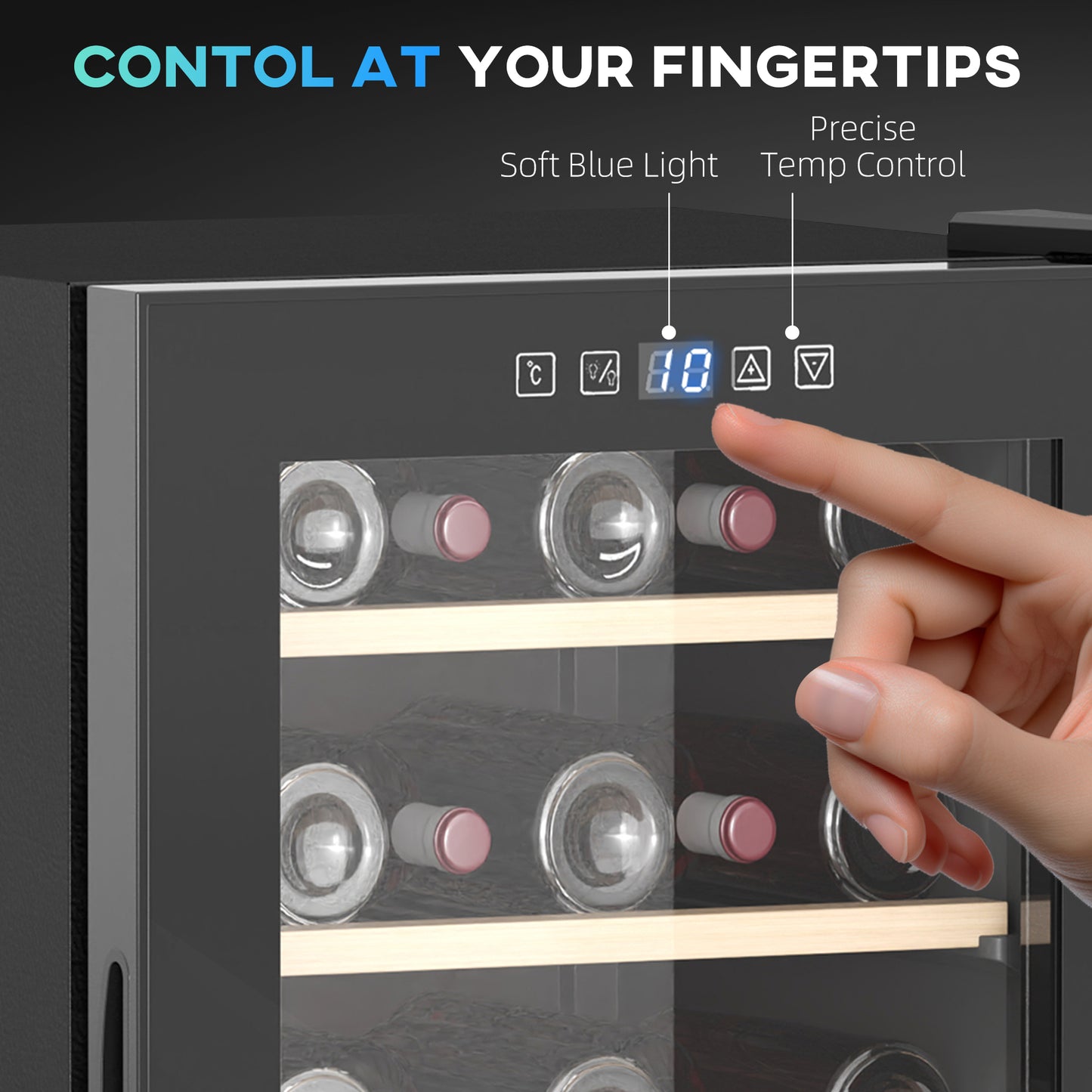 HOMCOM 41 Bottle Wine Fridge 91 Litre Freestanding Wine Cooler Glass Door LED Touch Screen Temperature Control Black