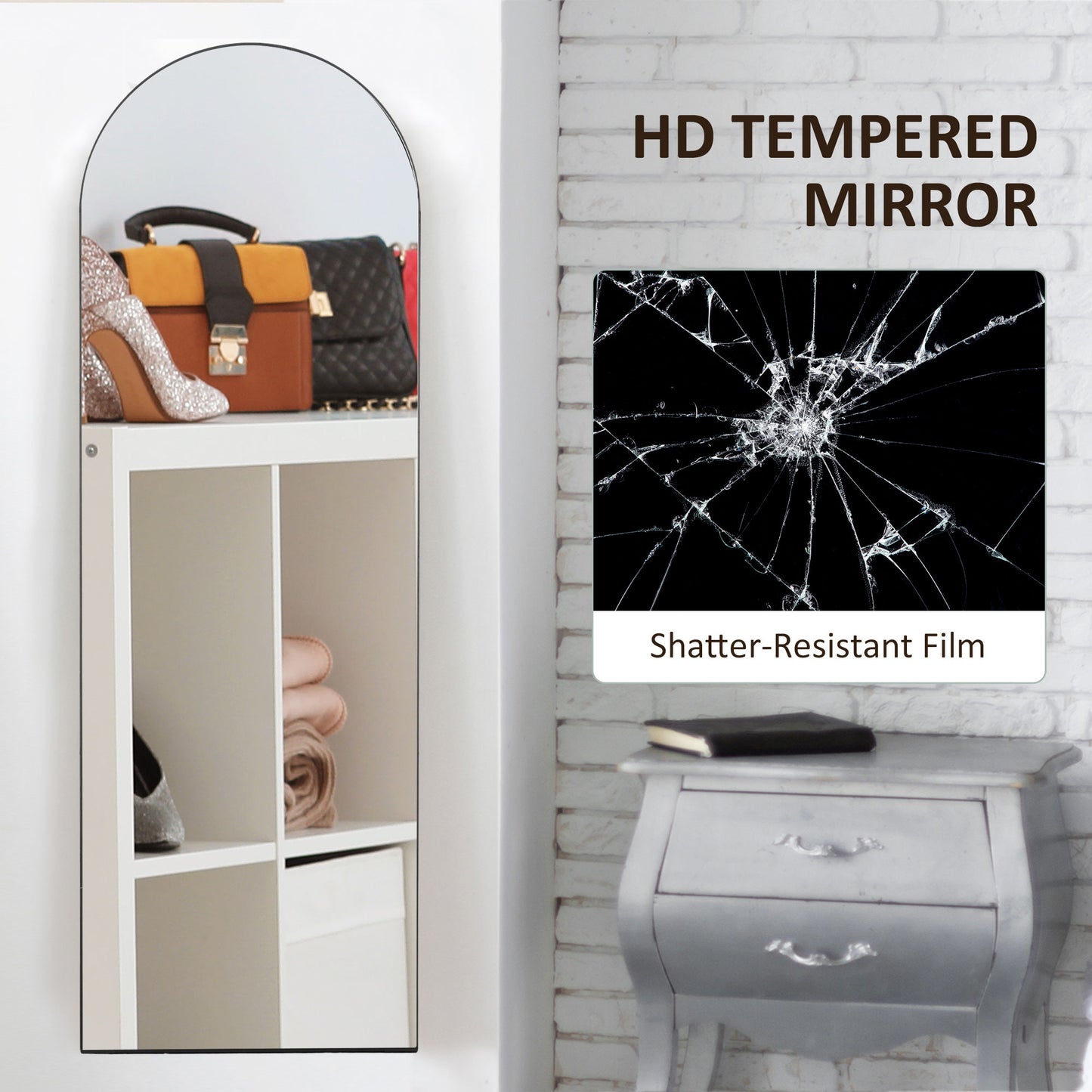 HOMCOM 150cm Arched Full Length Mirror Black Floor Standing Leaner For Full Body View