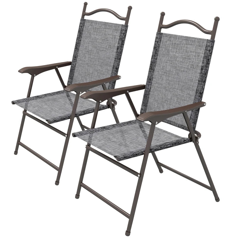 Outsunny Grey Folding Garden Chairs Set of 2 with Fabric Mesh Seats - Portable Outdoor Seating - ALL4U RETAILER LTD