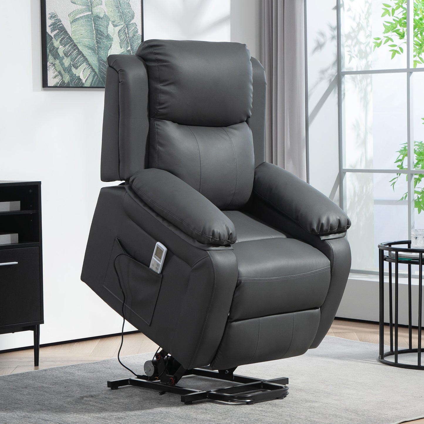 HOMCOM Riser And Recliner Chair With Vibration Massage Remote Control Power Lift For Elderly In PU Leather Dark Grey