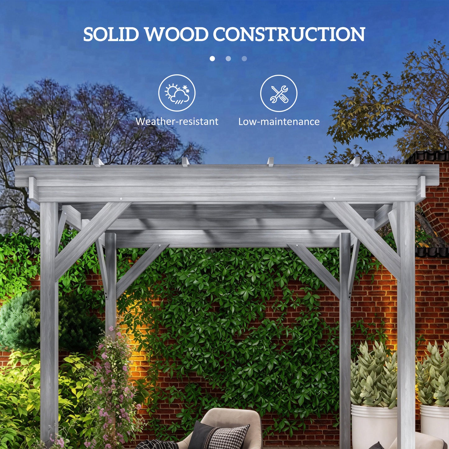 Outsunny 2x2m Wooden Pergola Kit For Garden Gazebo Shelter With Stable Frame For Climbing Vines Grey