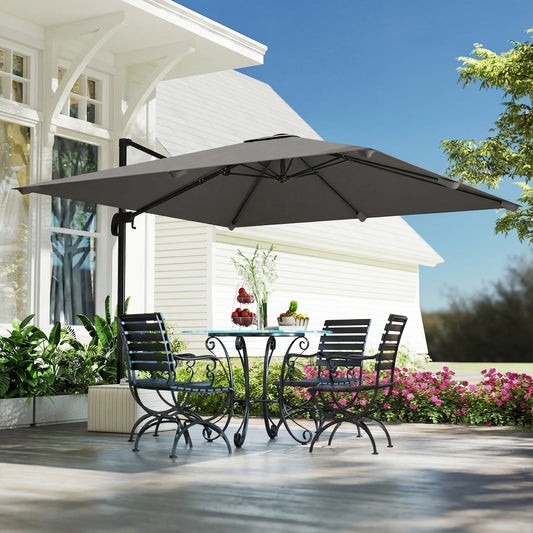 Outsunny 3m Cantilever Parasol Square Patio Umbrella With Crank, Cross Base, Tilt And 360 Degree Rotation, Dark Grey
