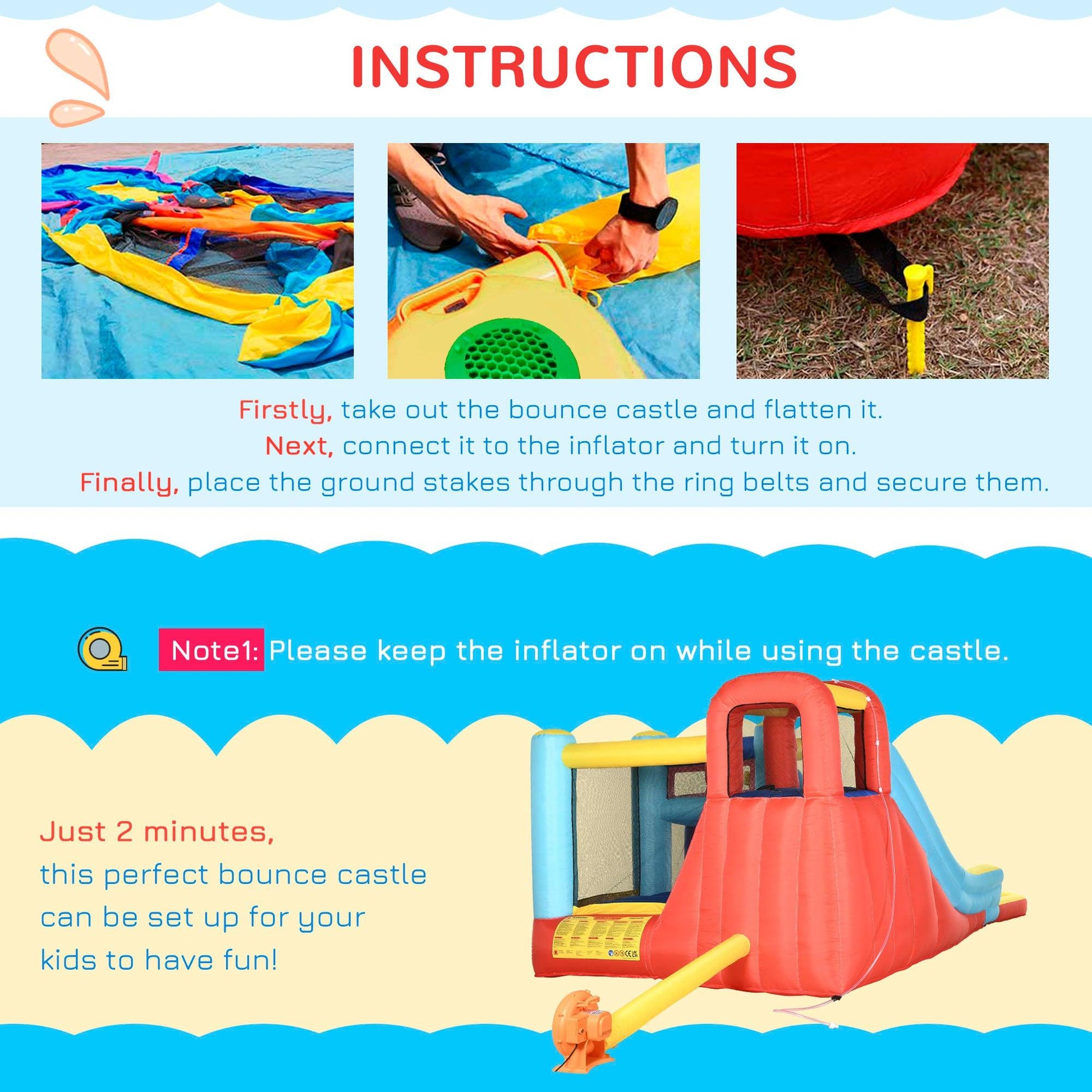 Outsunny 4 in 1 Kids Bouncy Castle W/ Slide Pool Trampoline Climbing Wall Blower - ALL4U RETAILER LTD