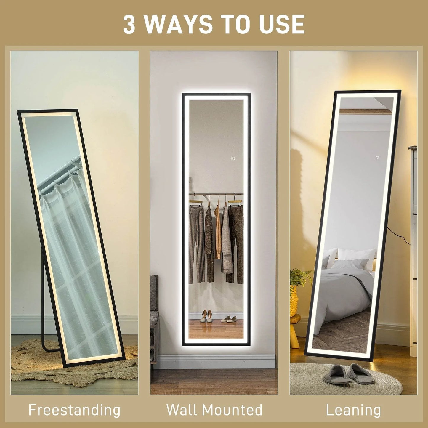 HOMCOM 150 x 40cm Adjustable LED Floor Length Mirror - Black - ALL4U RETAILER LTD