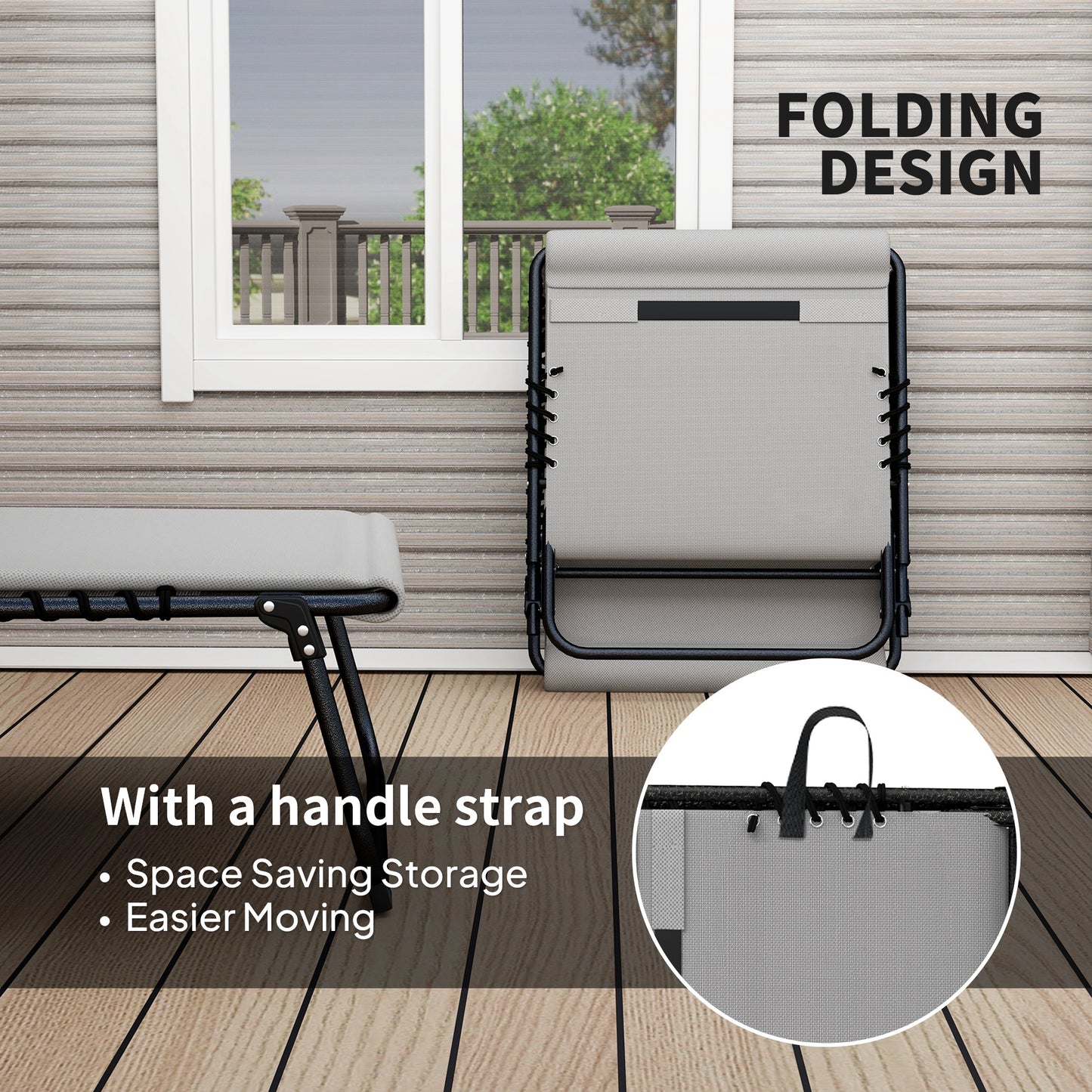 Outsunny Set Of Two Reclining Sun Loungers In Light Grey With Five Level Adjustable Backs Powder Coated Steel Frames