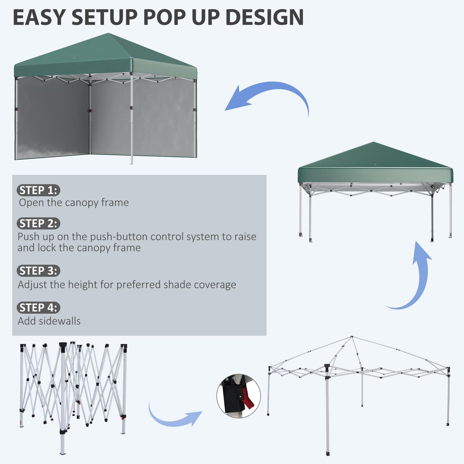 Outsunny 3x3 (M) Pop Up Gazebo Party Tent w/ 2 Sidewalls, Weight Bags, Green - ALL4U RETAILER LTD