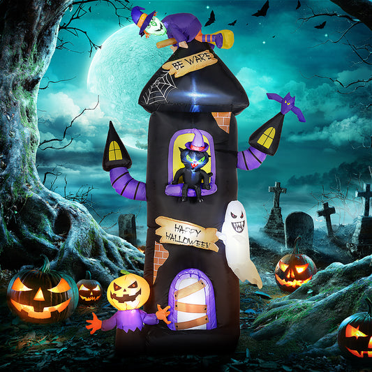 HOMCOM Spooky 8.5FT Inflatable Halloween Tree House with Witch, Black Cat, Ghost, and Pumpkin Man for Lawn and Garden Decor - ALL4U RETAILER LTD