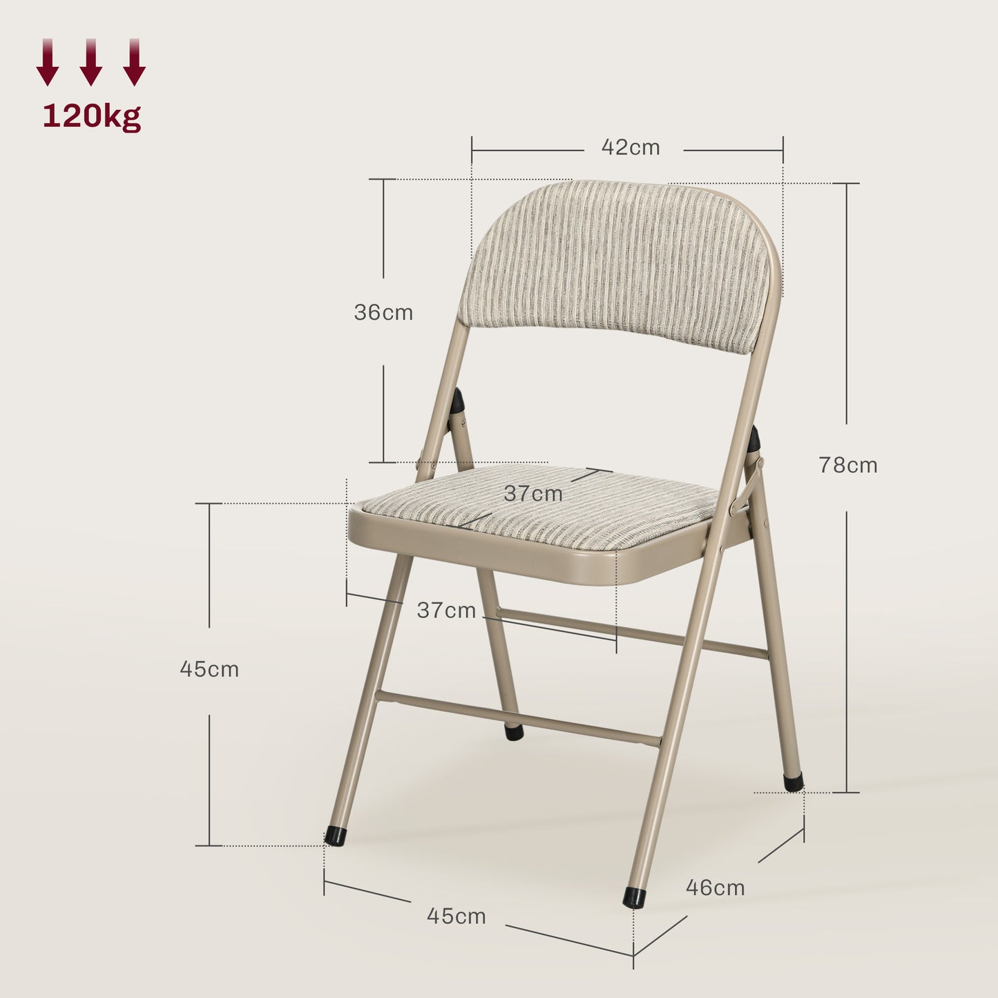 HOMCOM Linen-Look Set of Four Cushioned Folding Chairs Beige for Instant Seating Comfort