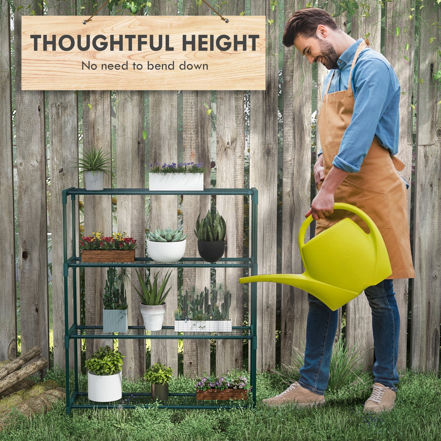 Outsunny Black Steel Four-Tier Plant Display Shelf