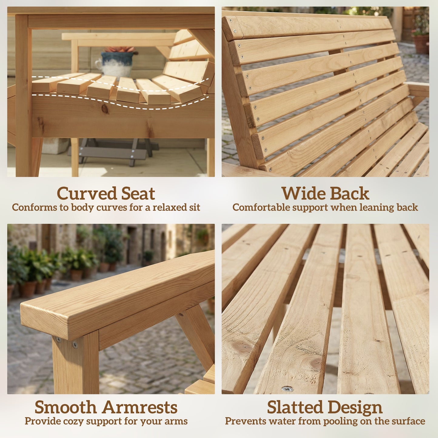 Outsunny 2 Seater Slatted Wooden Garden Bench With Armrests And Backrest For Outdoor Patio Balcony Indoor Use