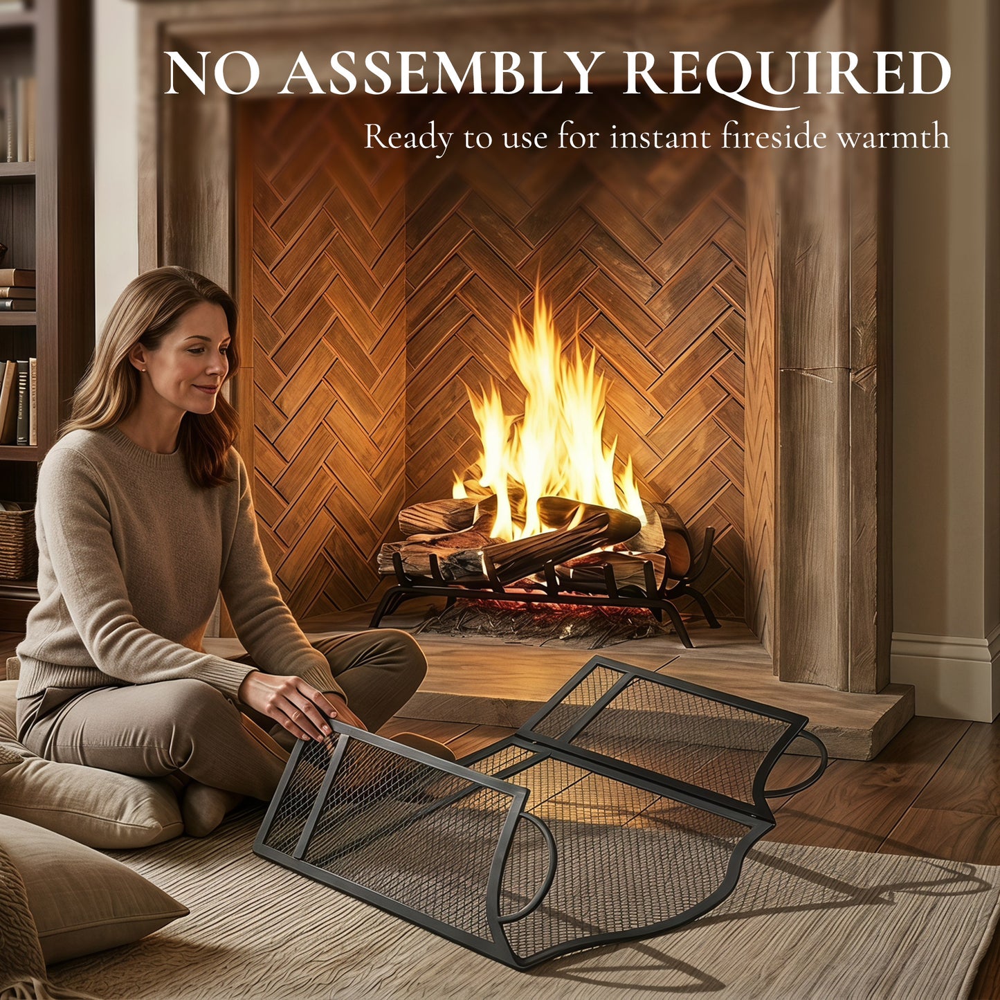HOMCOM Floral Folding Fireplace Screen Heat Resistant Black
