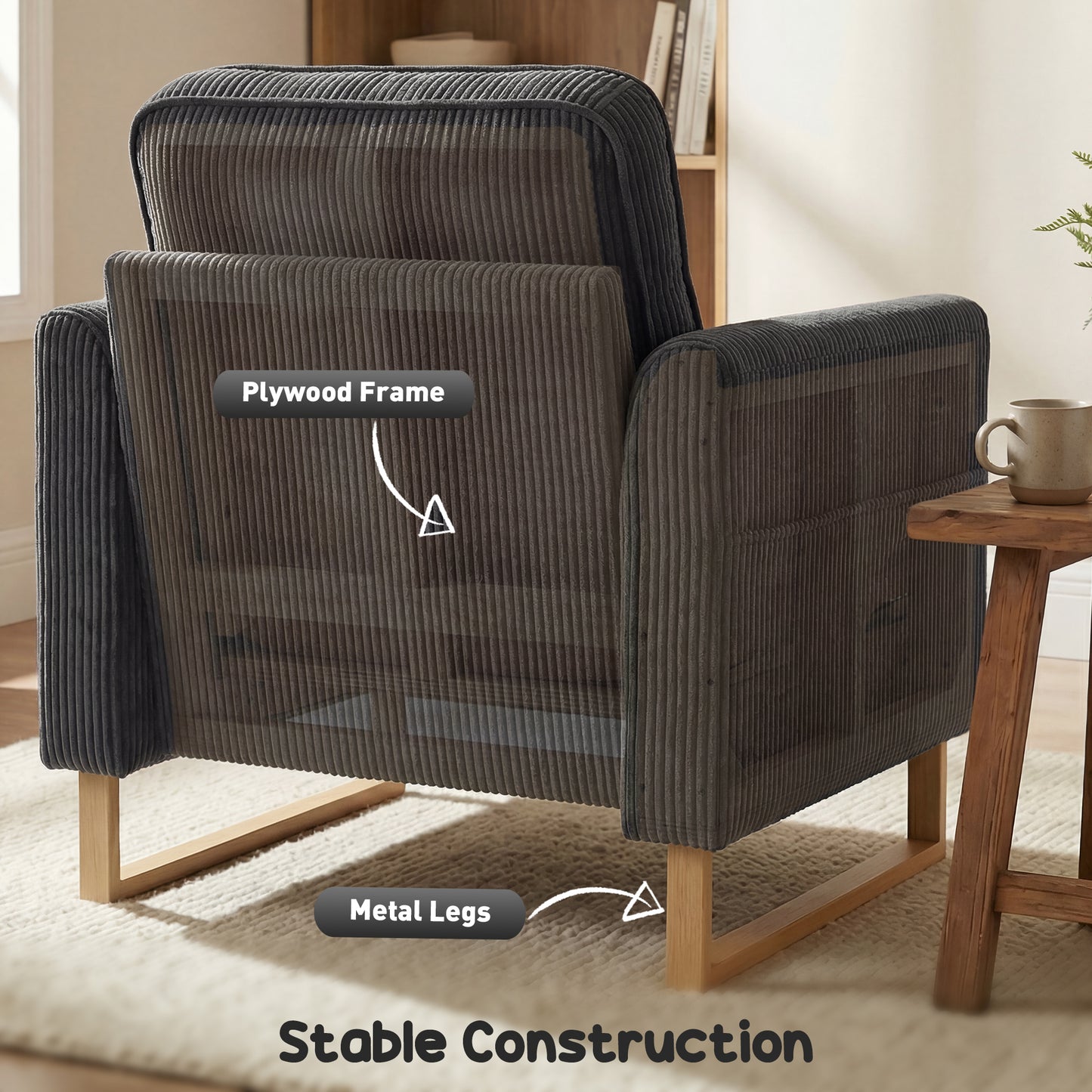 HOMCOM Accent Chair with Pocket Spring Modern Industrial Armchair with Metal Legs for Living Room Dark Grey