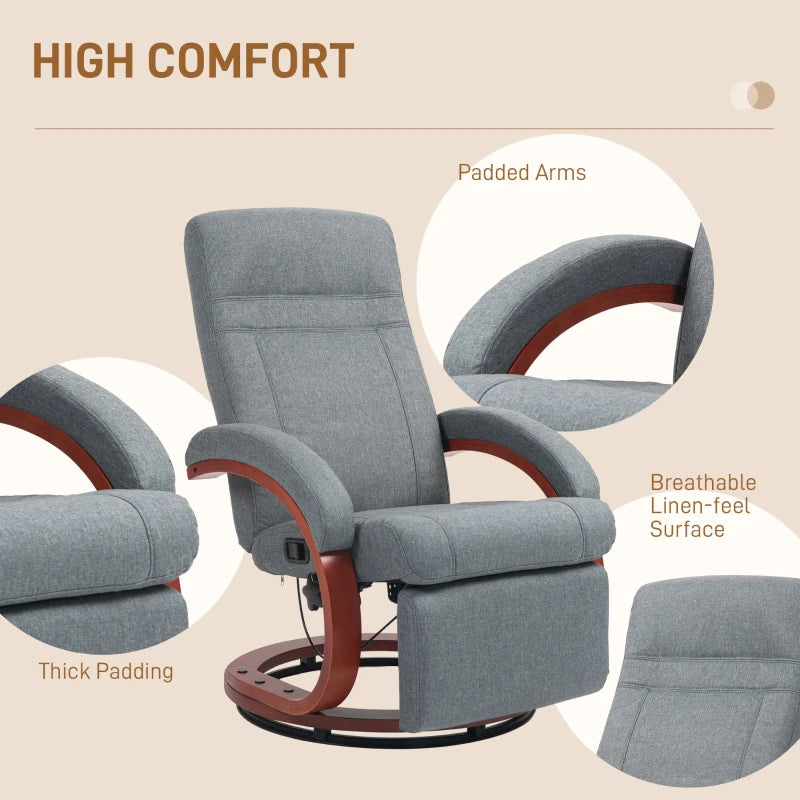 HOMCOM 135° Manual Reclining Swivel Chair with Footrest - Grey, Comfortable Lounge Recliner - ALL4U RETAILER LTD