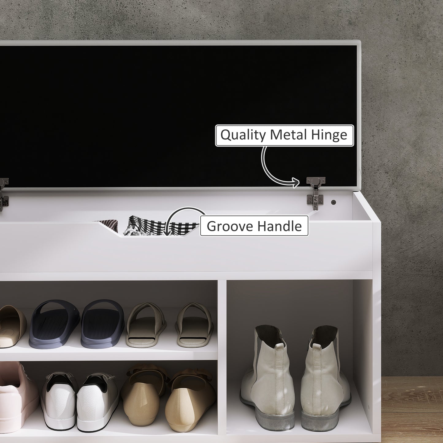 HOMCOM Shoes Cabinet Bench With Hidden Storage And Padded Seat Hallway Organizer Cream White
