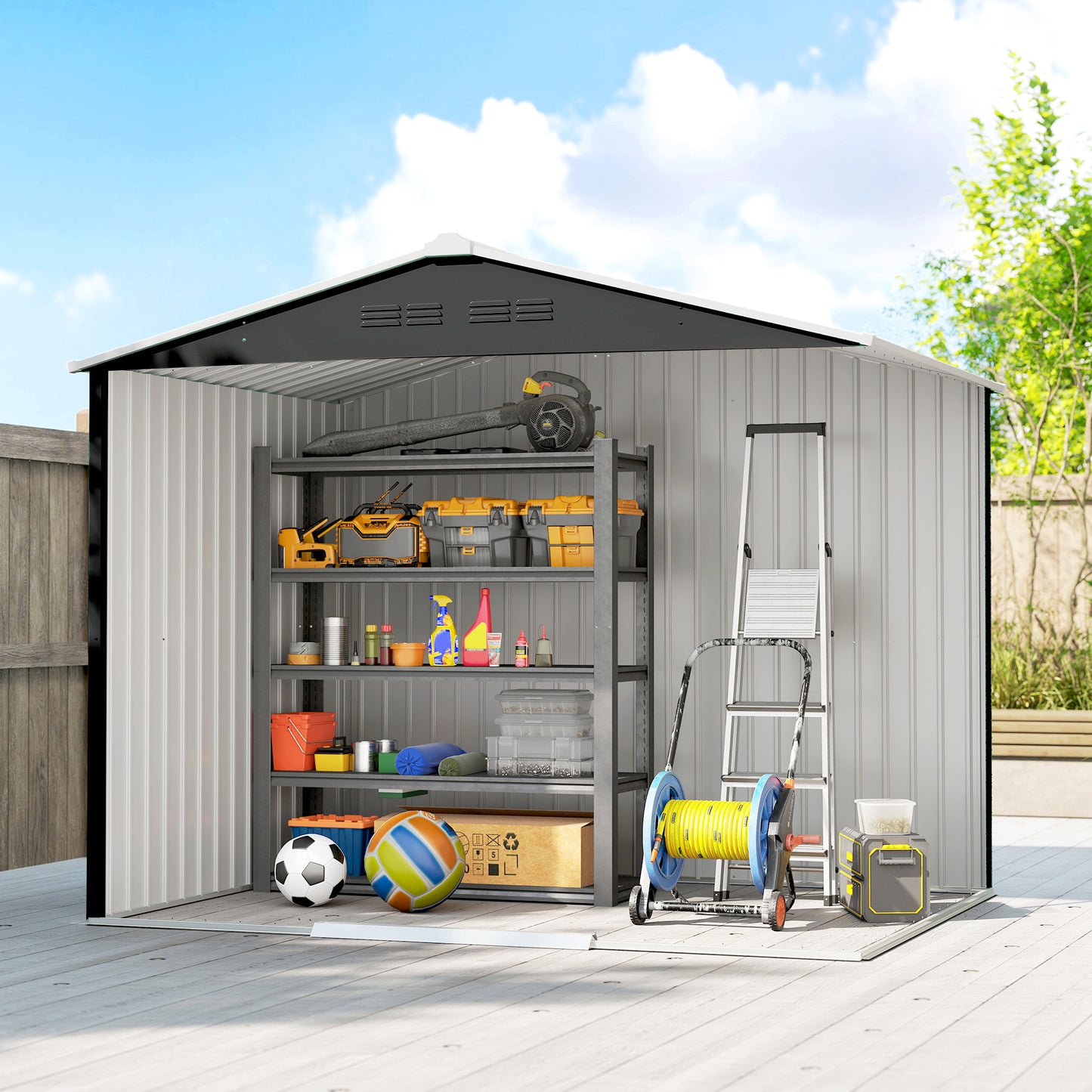 Outsunny 8x6ft Galvanised Steel Shed With Double Door Dark Grey For Garden Tools And Equipment