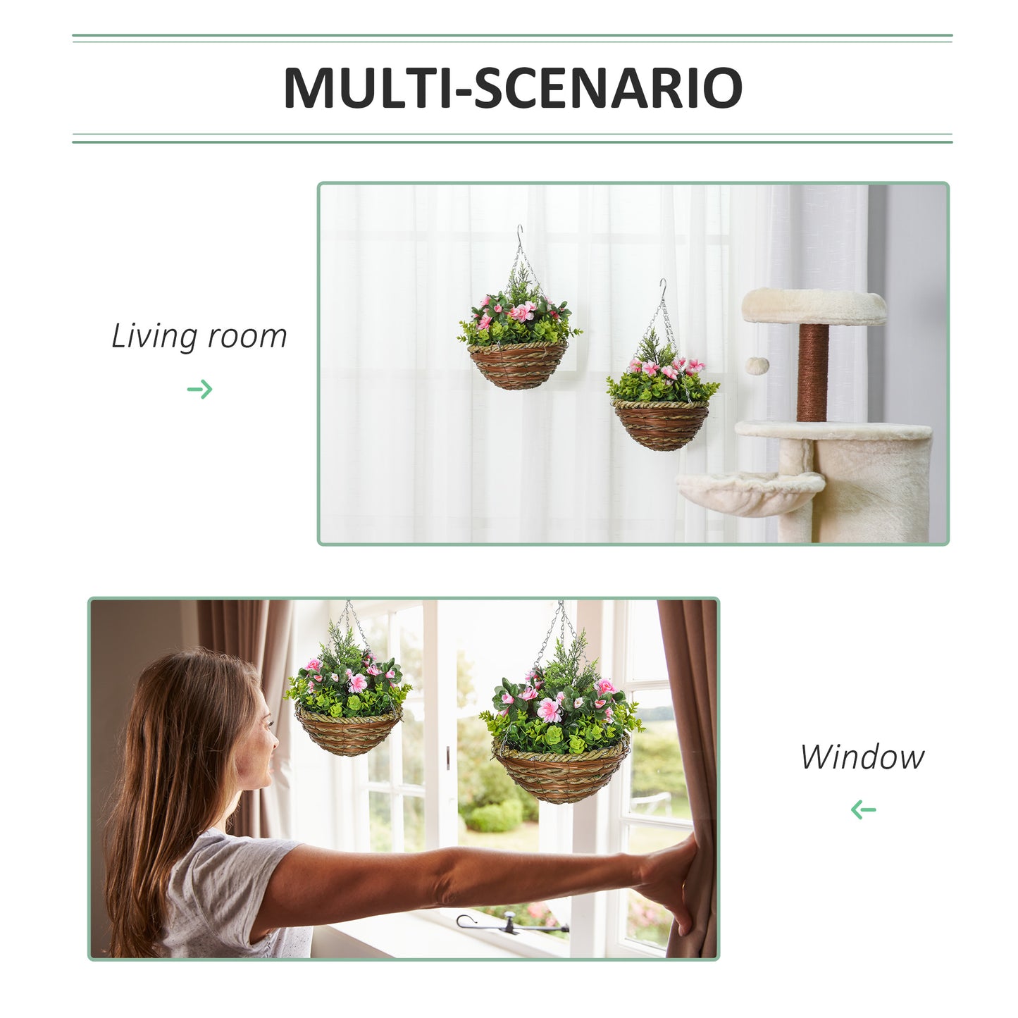 Outsunny Set Of Four Hanging Lisianthus Flower Pots Pink And Green Artificial Plants For Indoor Decor