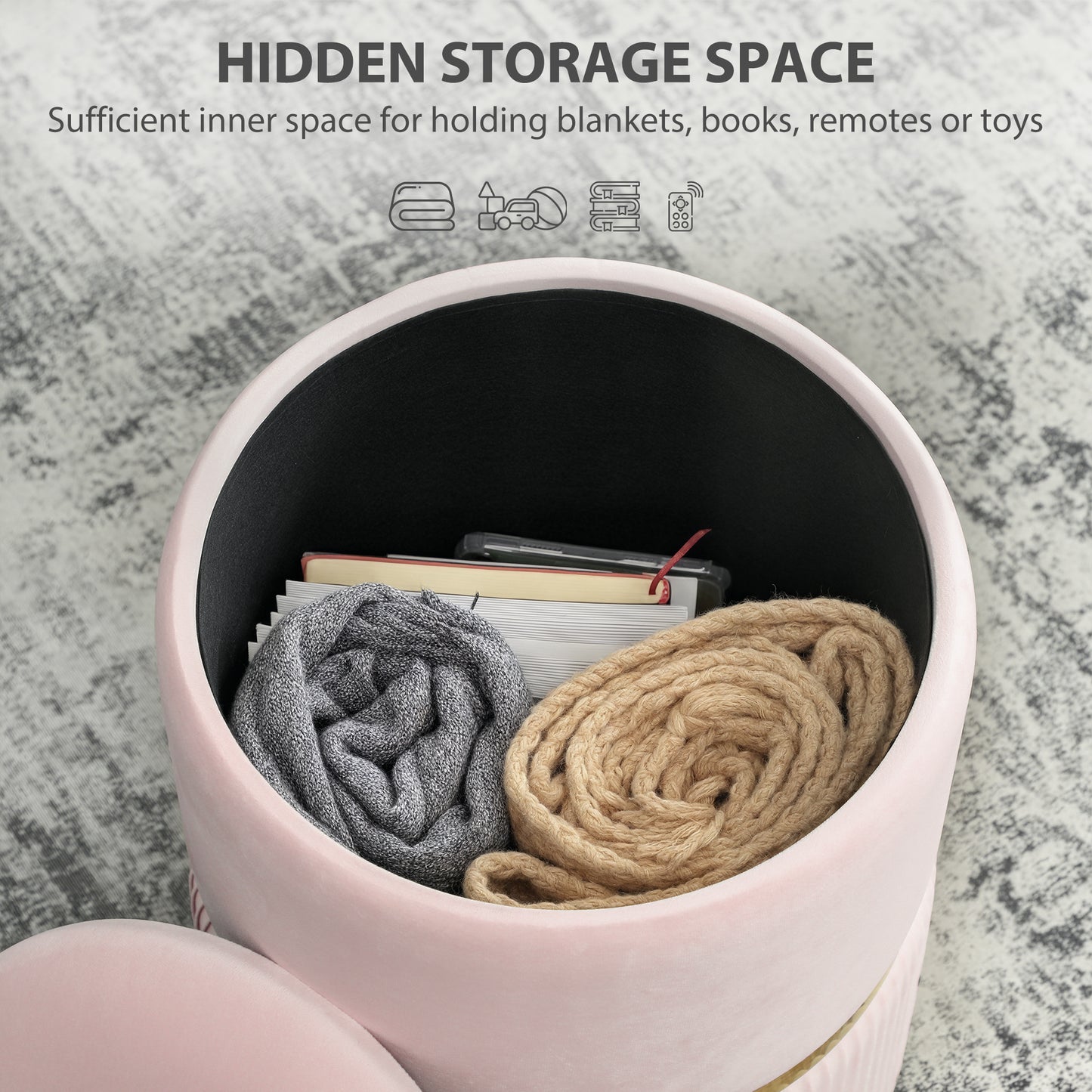 HOMCOM Velvet Feel Storage Ottoman Pink with Under Seat Storage MDF Frame Multifunctional