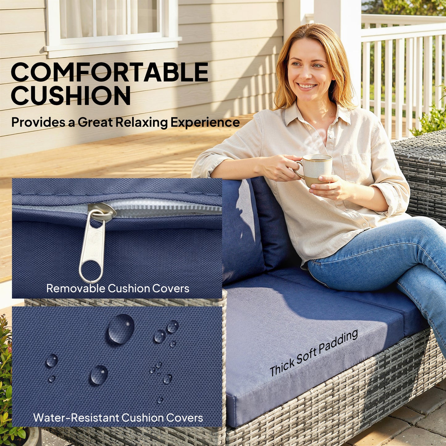 Outsunny 4 Piece Rattan Garden Furniture Set Outdoor Corner Sofa With Storage Table Cushions Dark Blue