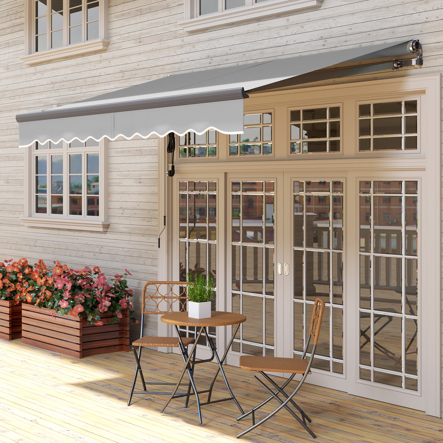 Outsunny 3 x 2.5m Electric Retractable Awning With Remote Aluminum Frame UV30 Sun Shade Canopy For Garden Patio