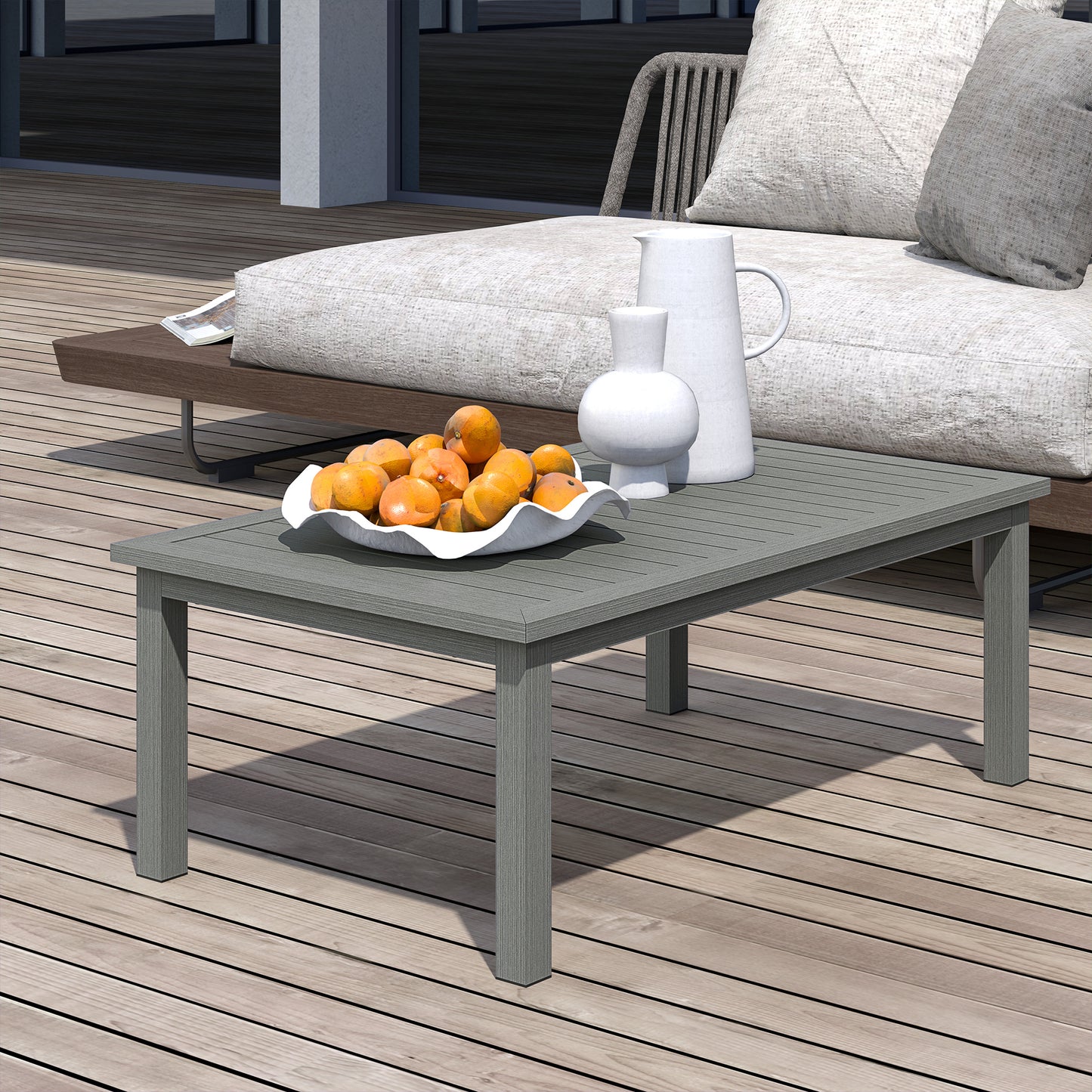 Outsunny 100 Cm By 60 Cm Aluminium Outdoor Coffee Table Grey All Weather Durable Garden Furniture