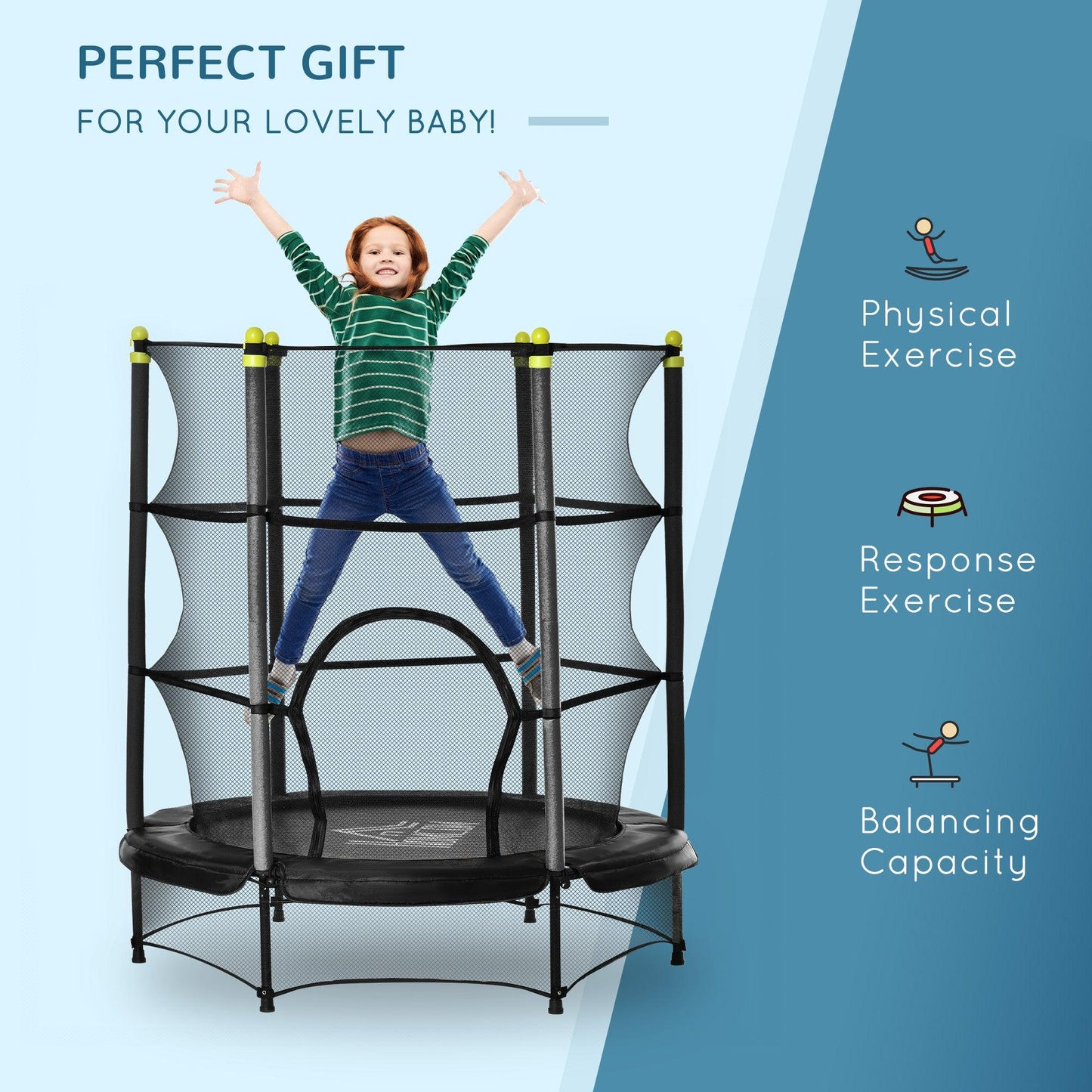 HOMCOM 5.2FT Kids Trampoline with Safety Enclosure, Indoor Outdoor - Black - ALL4U RETAILER LTD