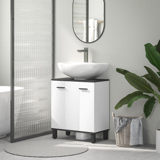 HOMCOM Modern Under Sink Bathroom Cabinet High Gloss White With Three Level Adjustable Shelf And U Cutout