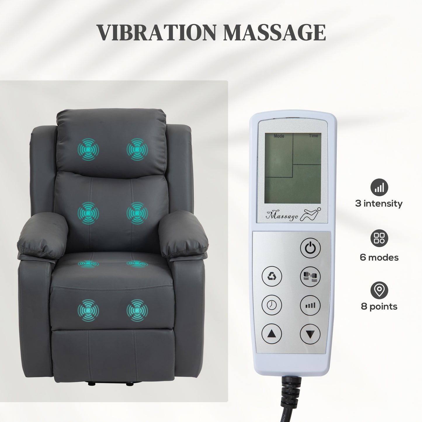 HOMCOM Riser And Recliner Chair With Vibration Massage Remote Control Power Lift For Elderly In PU Leather Dark Grey