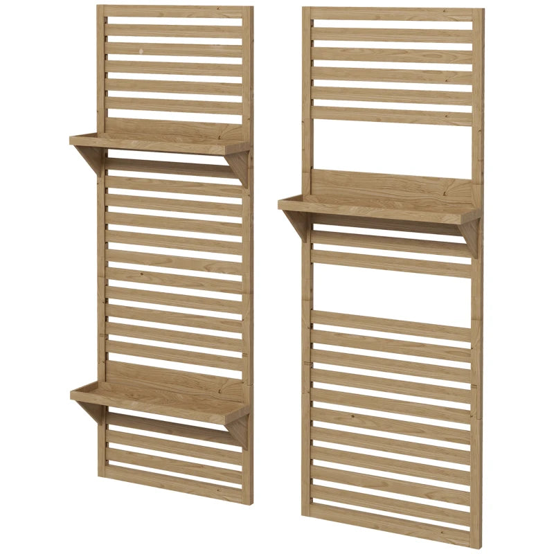 Outsunny Set of 2 Wall Mounted Plant Stands - Fir Wood Flower Stand with Shelves and Slatted Trellis for Patio, Balcony, Porch | Space-Saving Vertical Garden Décor - ALL4U RETAILER LTD