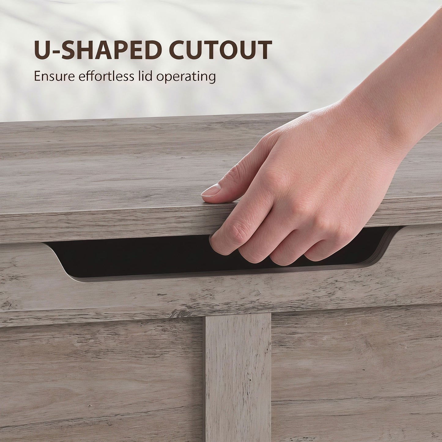 HOMCOM 127L Storage Box Bench With Safety Hinges Grey Wood Effect Durable Particle Board