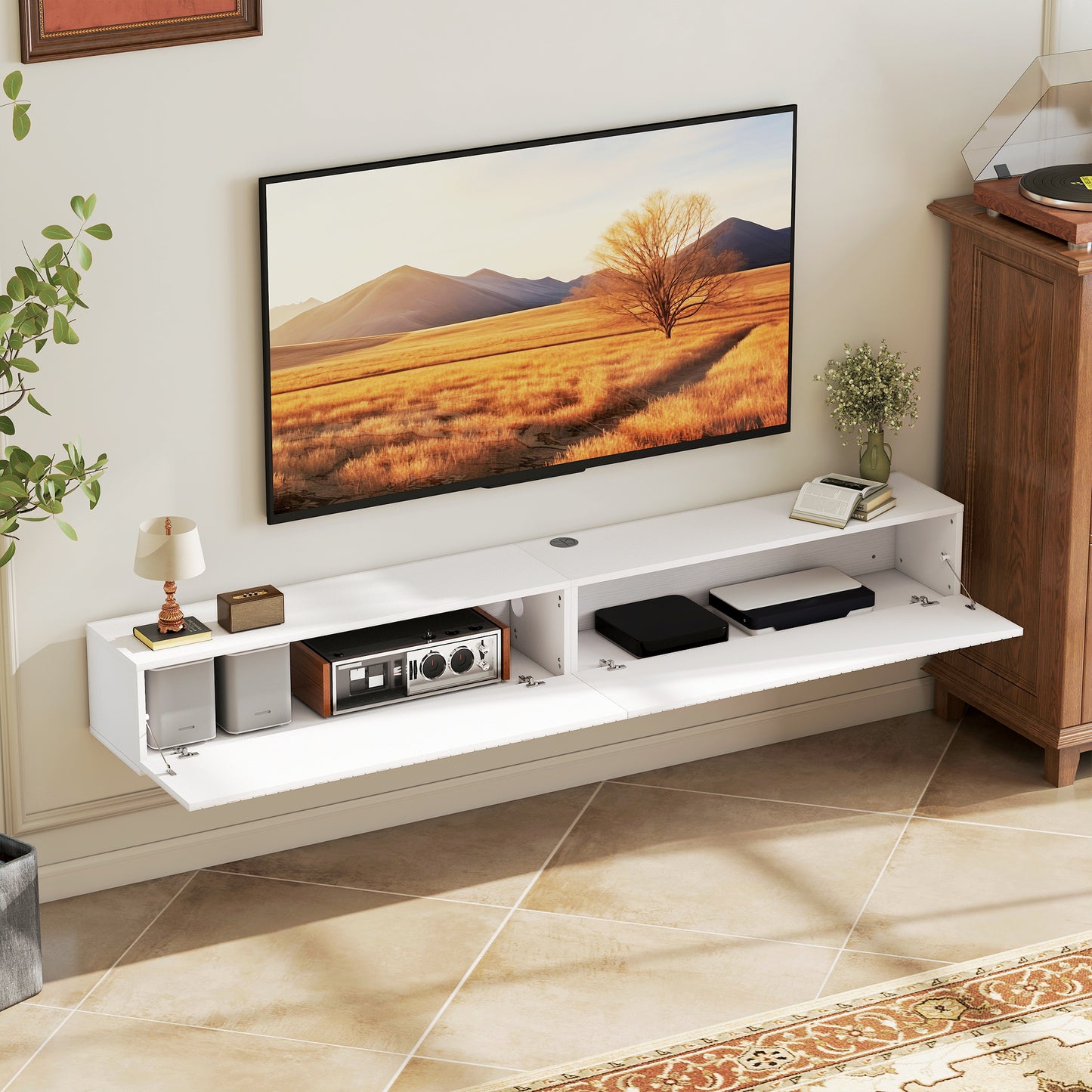 HOMCOM 80cm Floating TV Stand White For Wall Mount TV Unit With Cable Management Hole Fits Up To 72 Inch TV