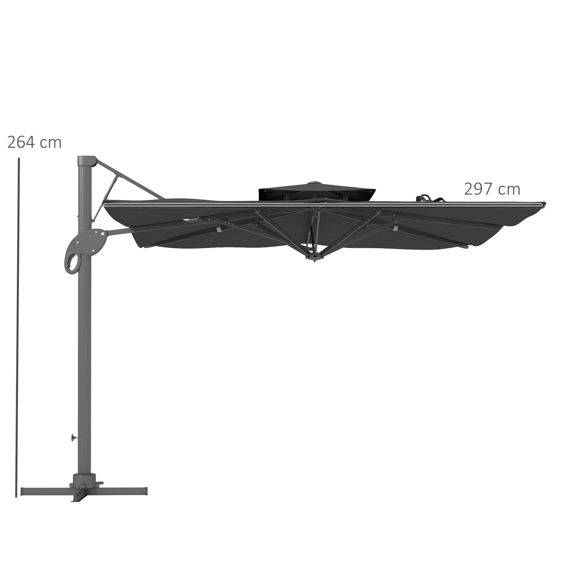 Outsunny Garden Parasol, 3(m) Cantilever Parasol with Hydraulic Mechanism, Dual Vented Top, 8 Ribs, Cross Base, Grey - ALL4U RETAILER LTD