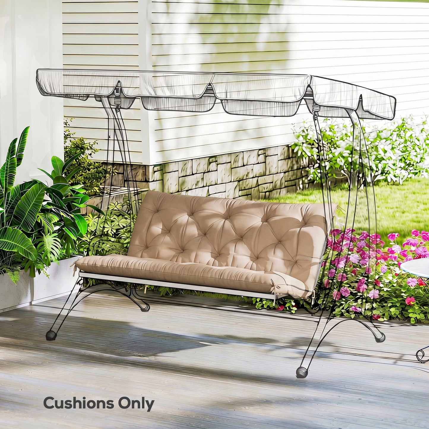 Outsunny Outdoor Garden Bench Cushion 2 Seater With Ties For Indoor And Outdoor Use 110 X 120 CM