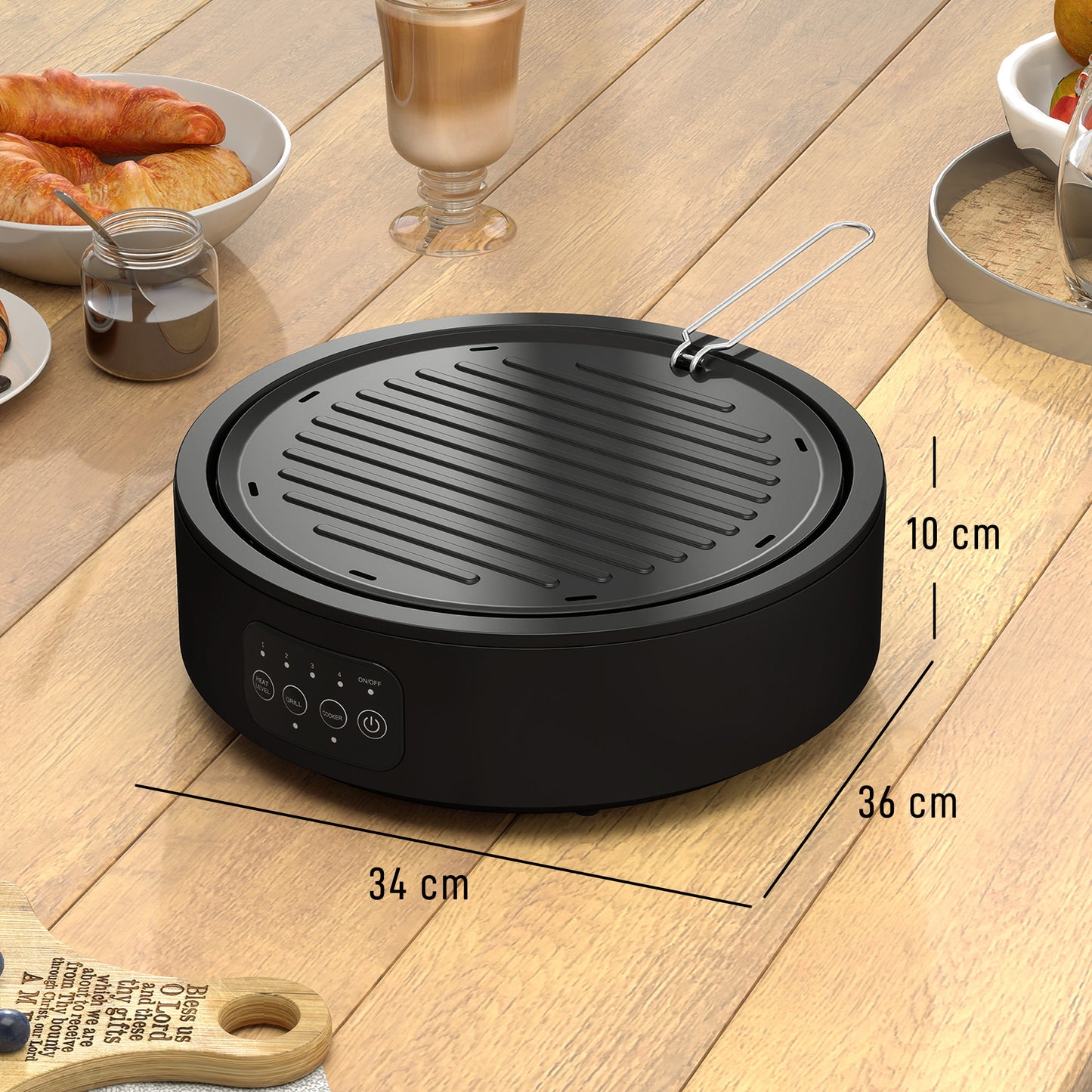 HOMCOM Electric Ceramic Hob With Grill Plate Dual Mode 36cm Plug In Hot Plate With 4 Heat Levels For All Type Pots