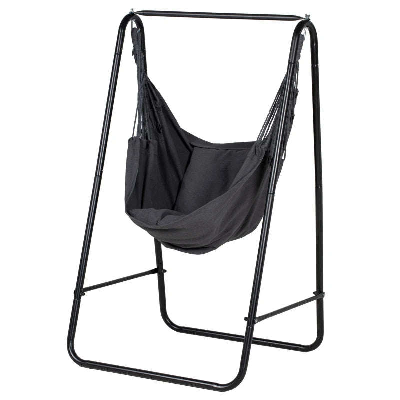 Outsunny Hammock Chair with Stand - Dark Grey Hammock Swing Chair with Cushion for Relaxation and Comfort - ALL4U RETAILER LTD