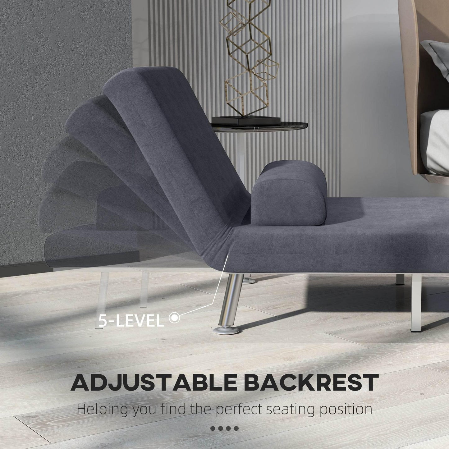 HOMCOM Versatile Charcoal Grey Velvet Sleeper Chair with Adjustable Backrest - ALL4U RETAILER LTD