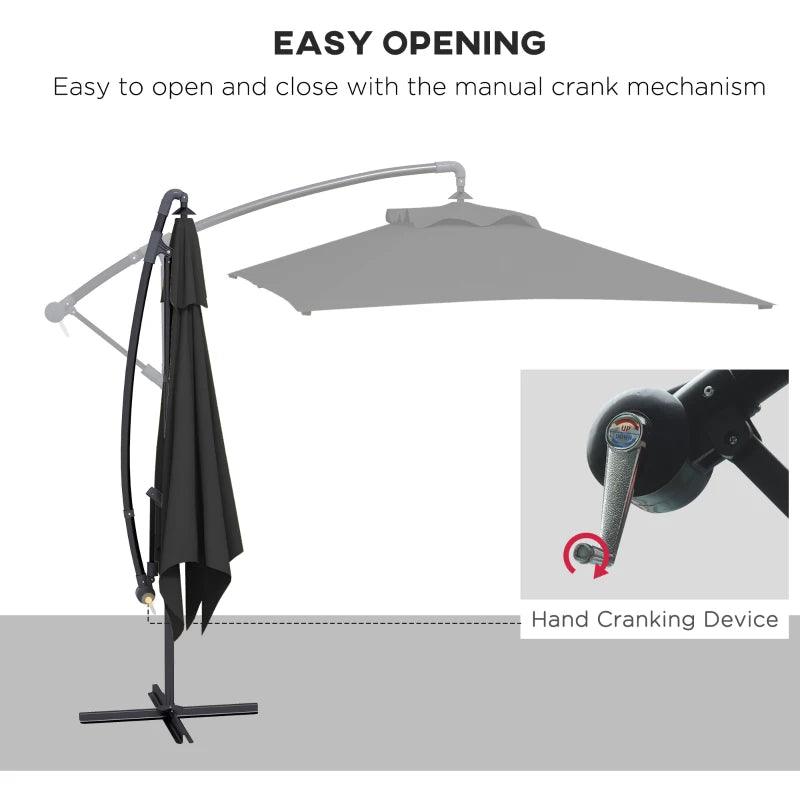 Outsunny 3x2m Cantilever Parasol with Cross Base - Banana Parasol with Crank Handle and 6 Ribs, Rectangular Hanging Patio Umbrella for Outdoor Pool, Garden, Balcony, Black - ALL4U RETAILER LTD