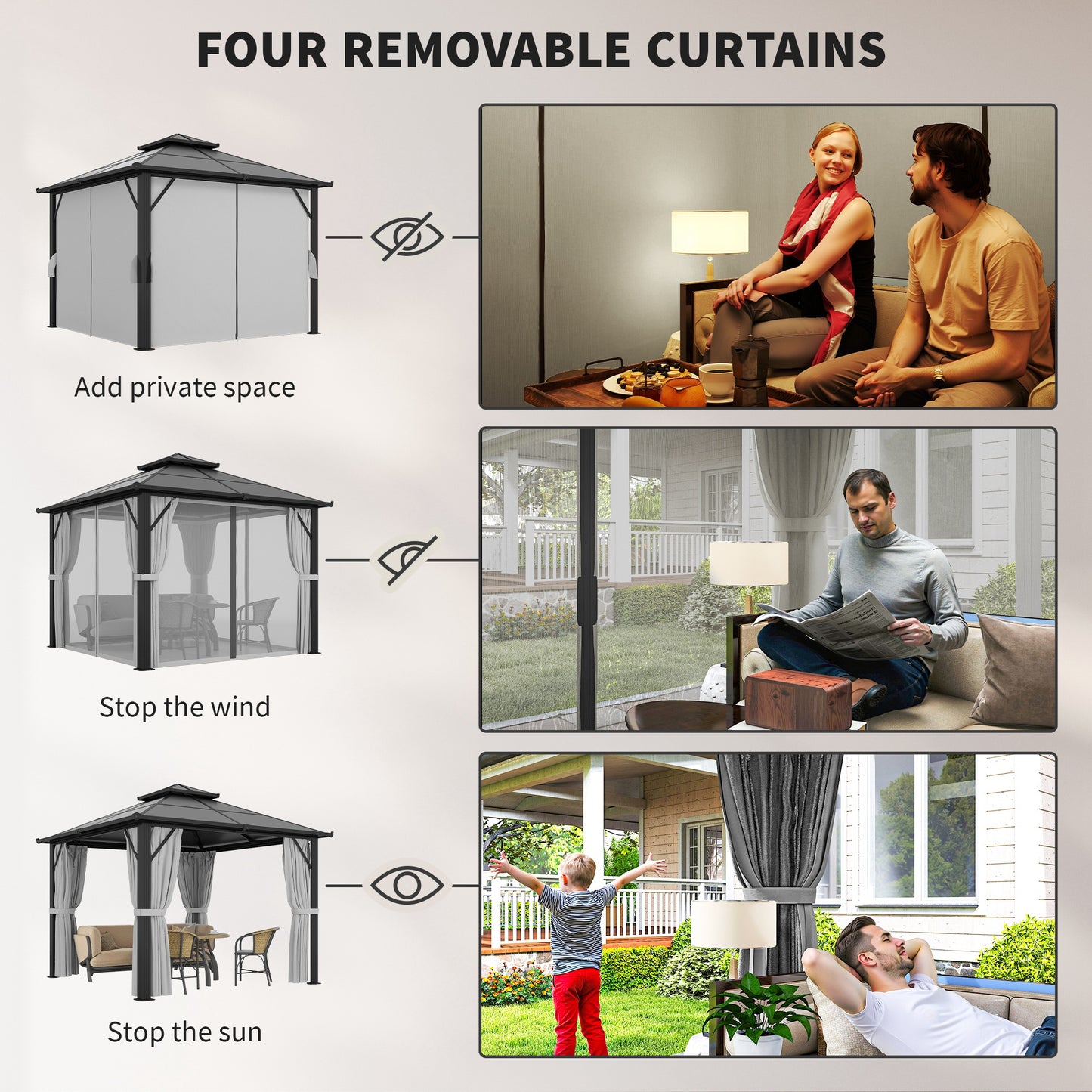 Outsunny 3x3m Hardtop Gazebo With UPF30 Polycarbonate Roof Aluminium Frame Garden Pavilion Mosquito Netting