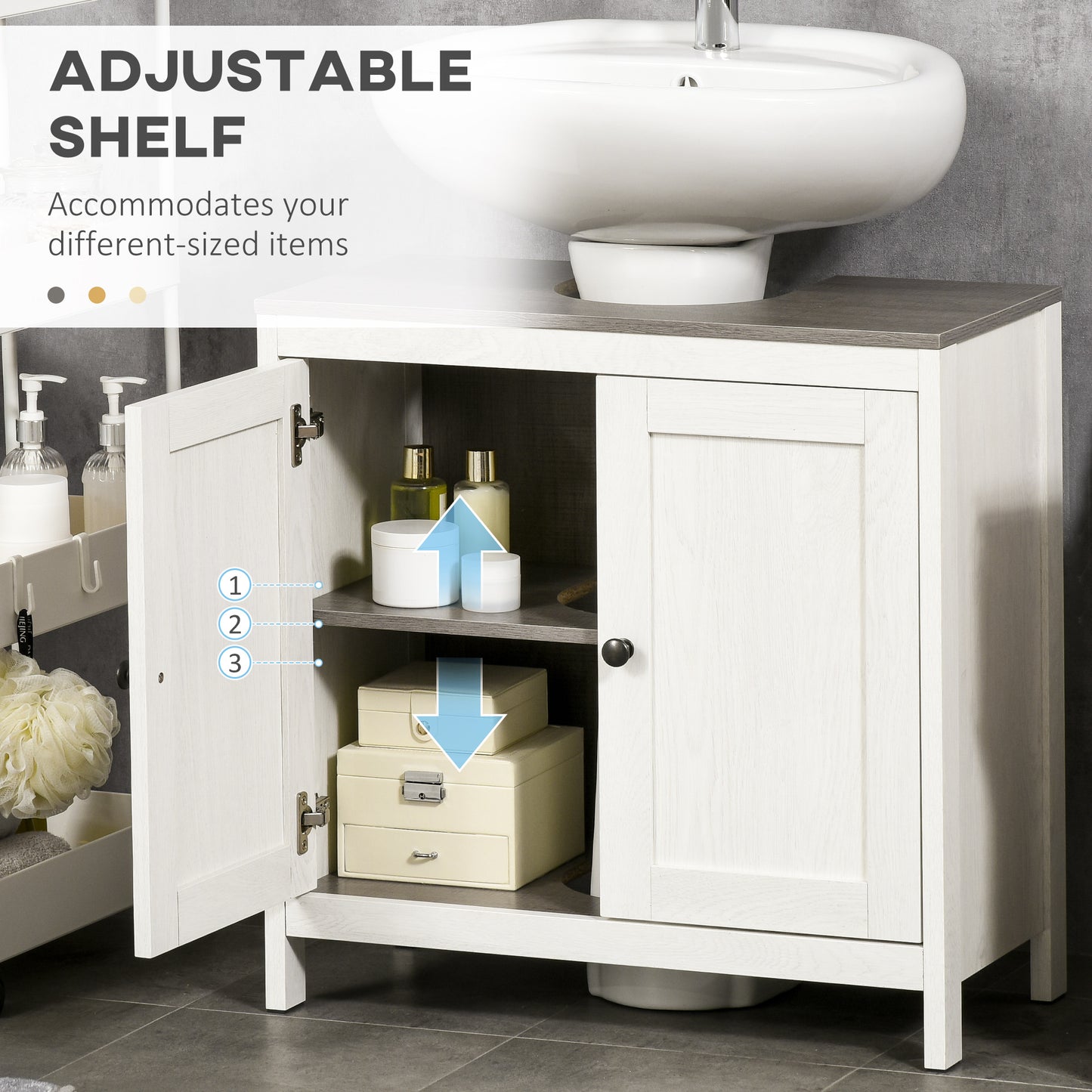 Kleankin Antique White Six Tier Tall Bathroom Storage Cabinet With Adjustable Shelves And Anti Tip