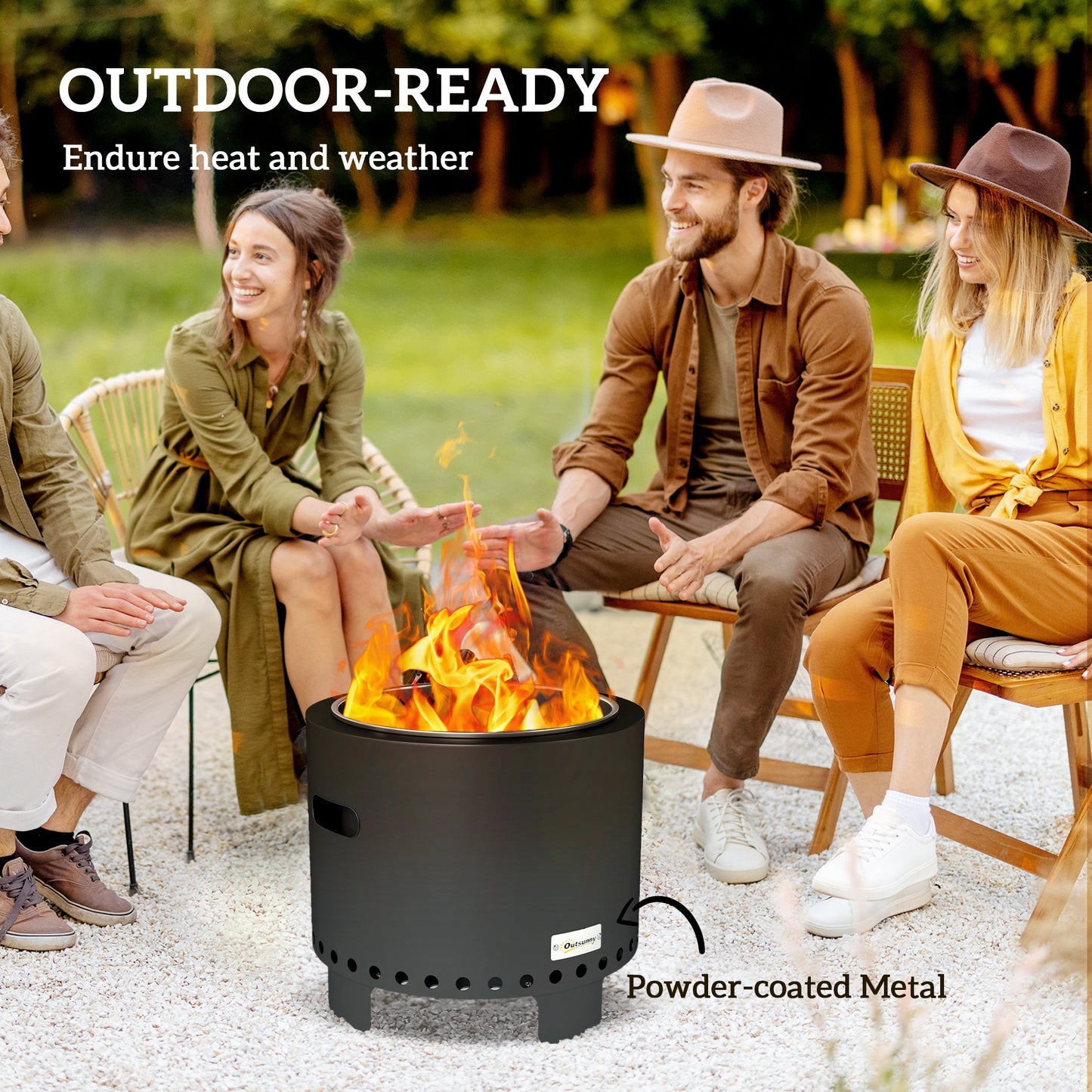 Outsunny Smokeless Powder Coated Steel Fire Pit With Poker Grey Outdoor Patio Fire Pit High Heat Resistant