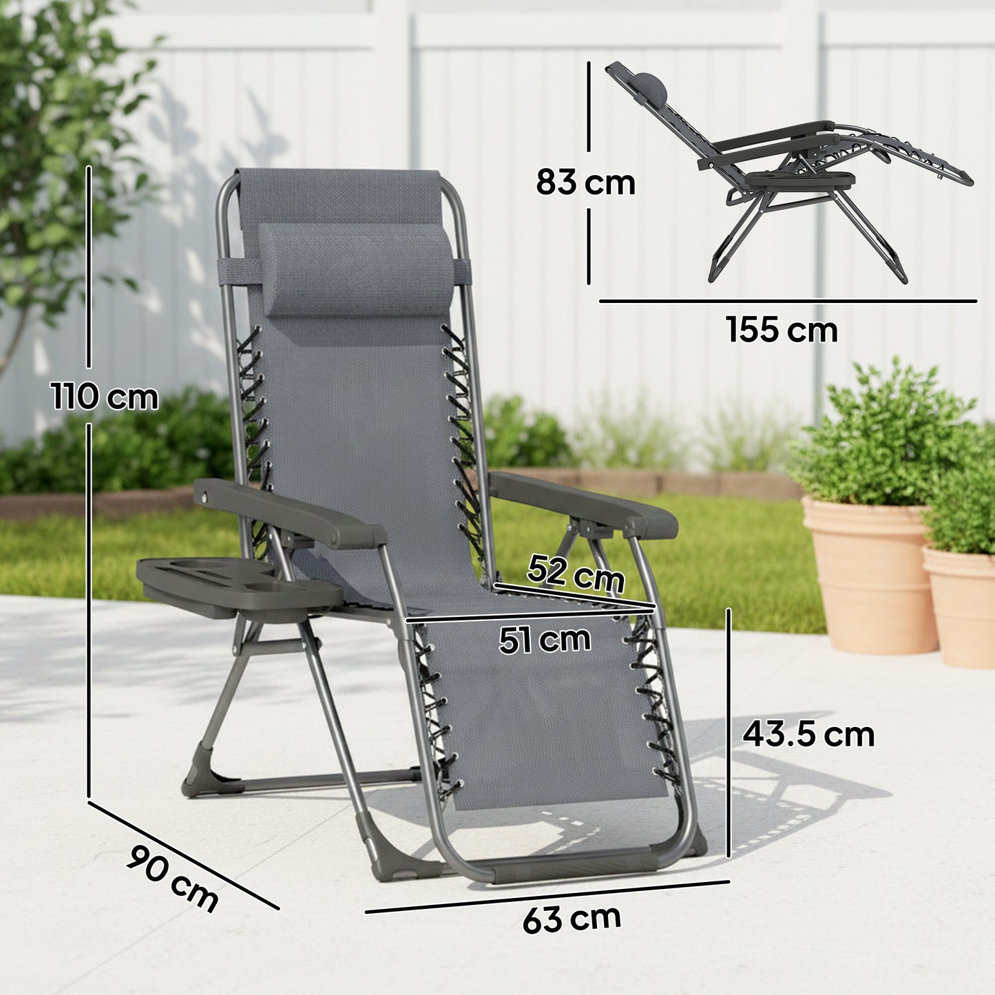 Outsunny Zero Gravity Chairs Set Of 2 Folding Sunloungers Reclining Garden Chairs With Cup Holder And Headrest Dark Grey