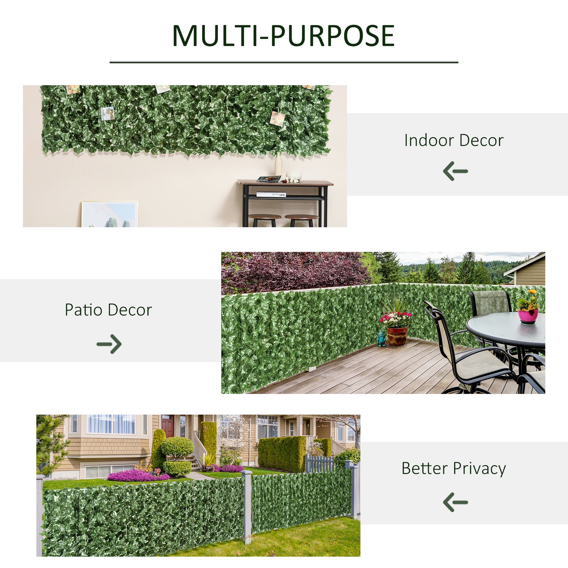 Outsunny Set of 2 Artificial Leaf Privacy Fence Panels for Indoor and Outdoor Use, Dark Green, 2.4M x 1M - ALL4U RETAILER LTD